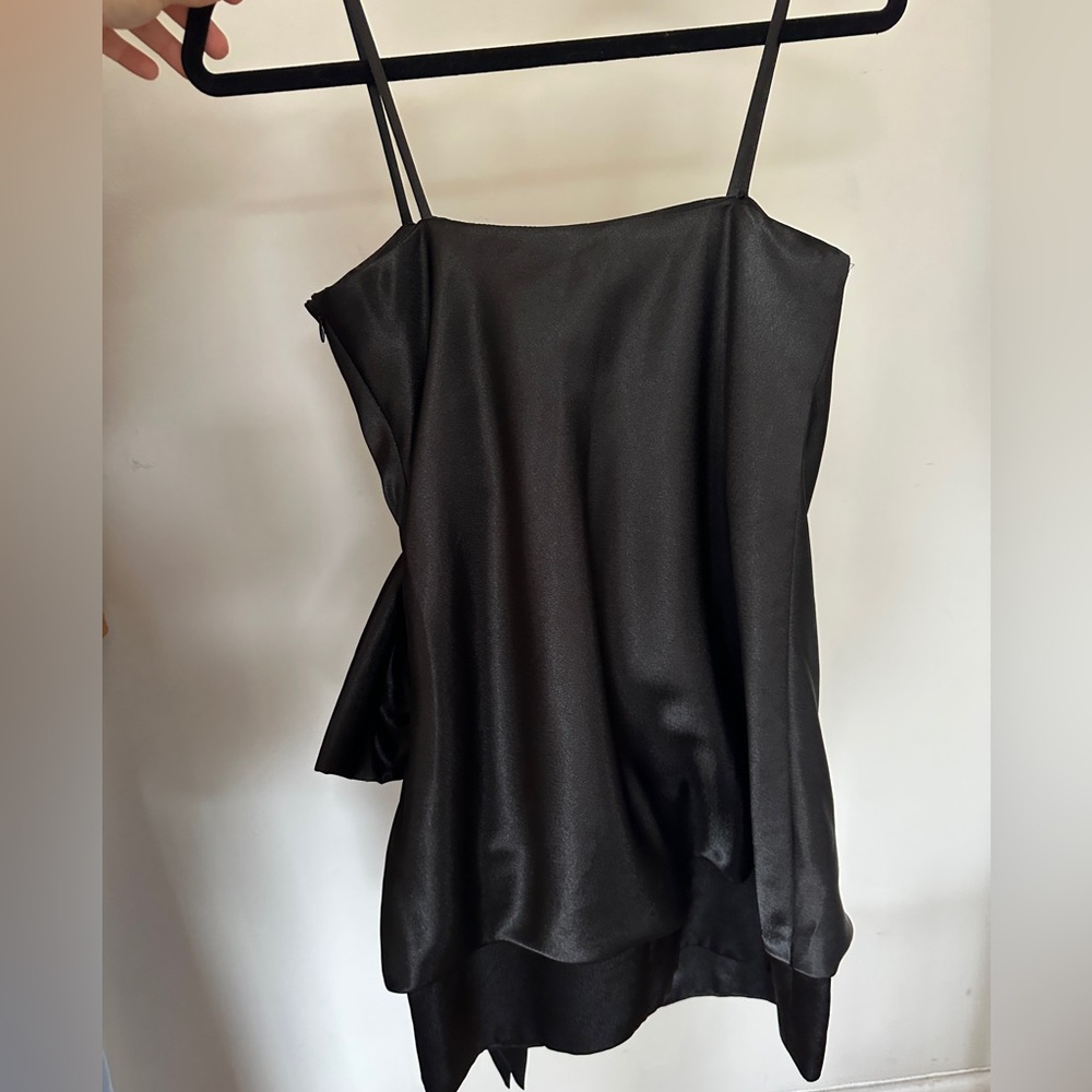 Elegant Black Cocktail Dress with Bow Detail Satin Y2K - Picture 2 of 2